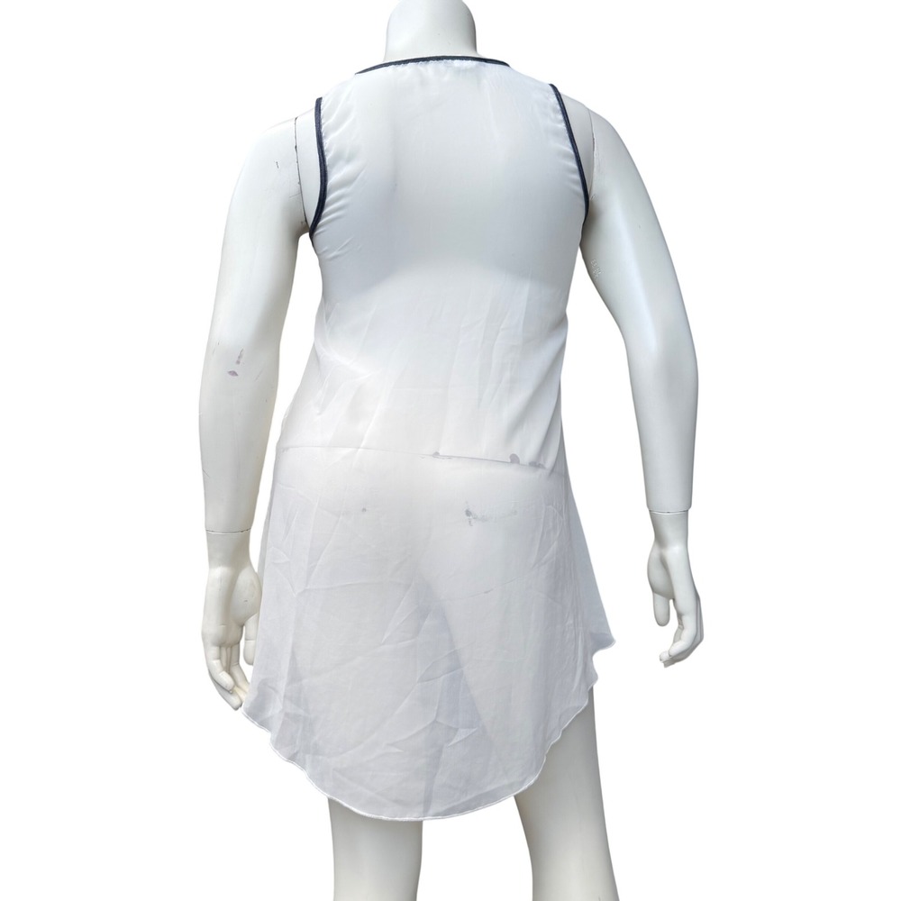 UK2LA Sleeveless High-Low Top Y2K Style Sheer White Navy Trim Boho Festival L - Picture 3 of 12
